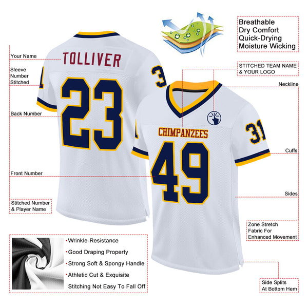 Custom White Navy Gold-Maroon Mesh Authentic Throwback Football Jersey alternate