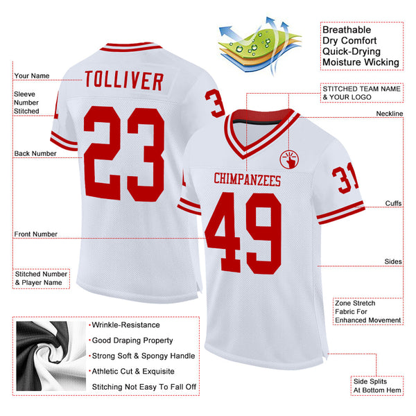 Custom White Red Mesh Authentic Throwback Football Jersey alternate