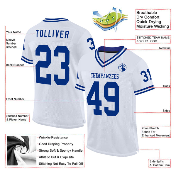 Custom White Royal Mesh Authentic Throwback Football Jersey alternate