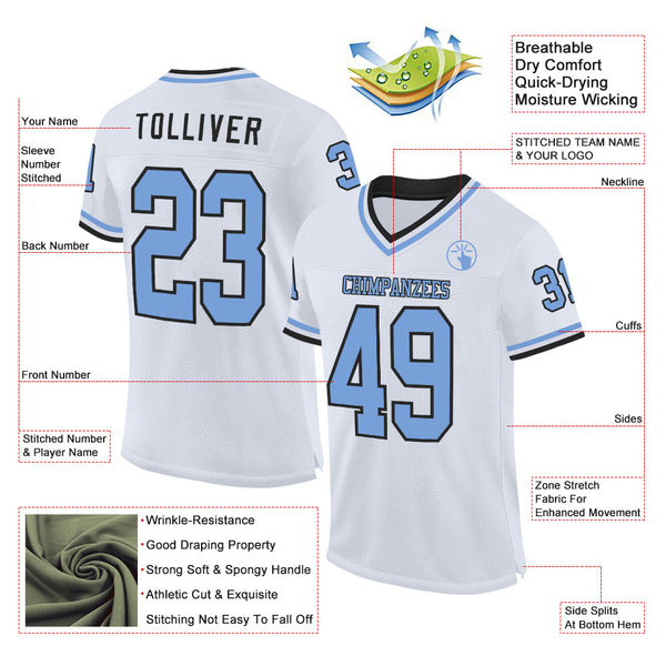 Custom White Light Blue-Black Mesh Authentic Throwback Football Jersey alternate