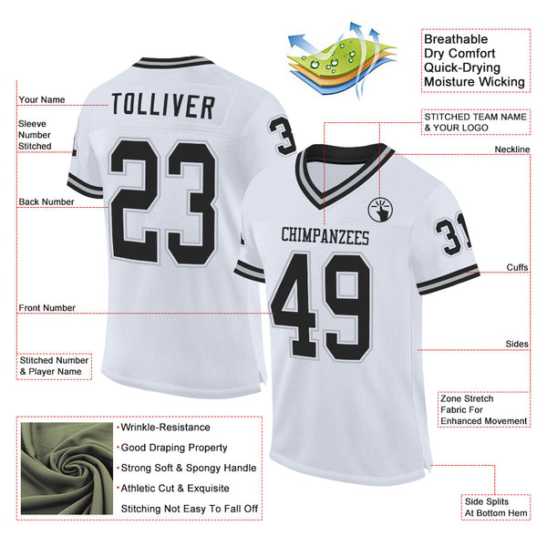 Custom White Black-Gray Mesh Authentic Throwback Football Jersey alternate