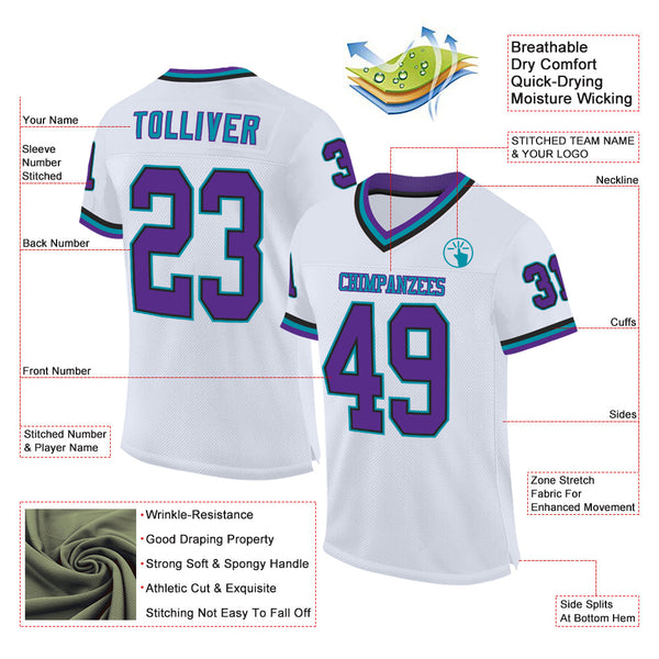 Custom White Purple Black-Teal Mesh Authentic Throwback Football Jersey alternate