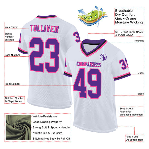 Custom White Purple Pink-Black Mesh Authentic Throwback Football Jersey alternate