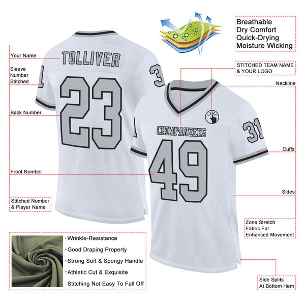 Custom White Gray-Black Mesh Authentic Throwback Football Jersey alternate