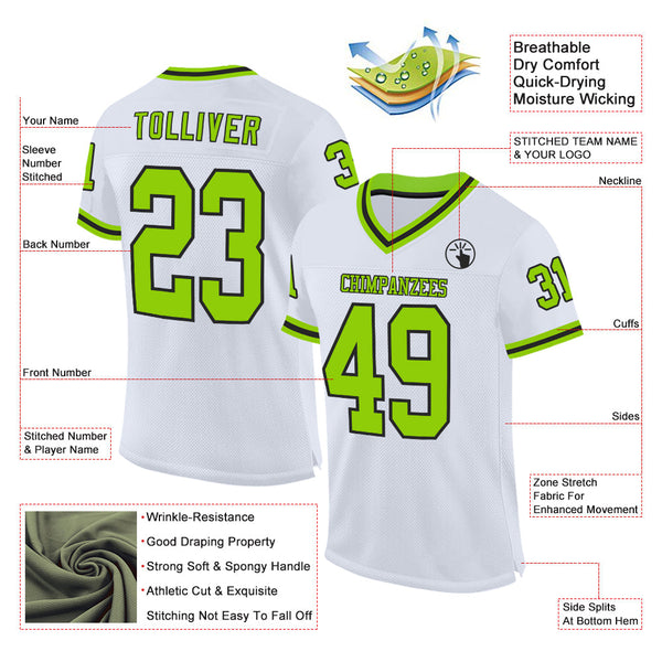 Custom White Neon Green-Black Mesh Authentic Throwback Football Jersey alternate