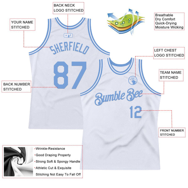 Custom White Light Blue Authentic Throwback Basketball Jersey alternate