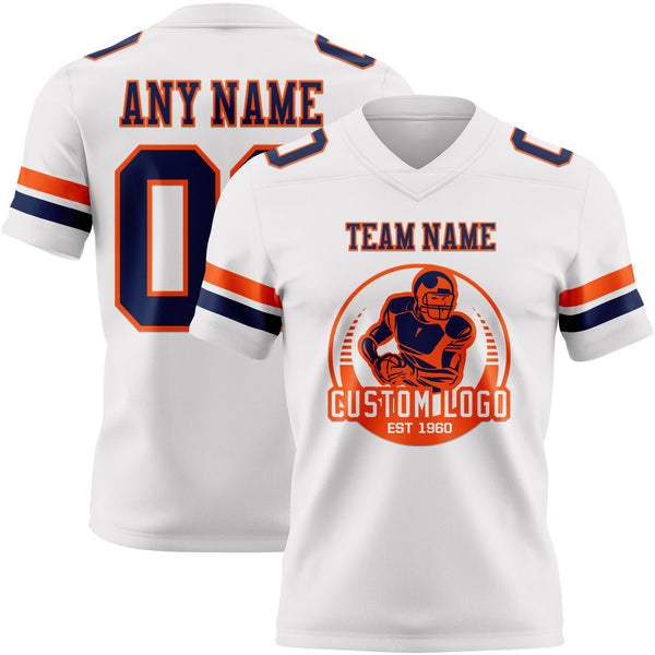 Custom White Navy-Orange Authentic Football Jersey alternate
