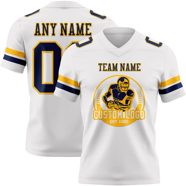 Custom White Navy-Gold Authentic Football Jersey alternate