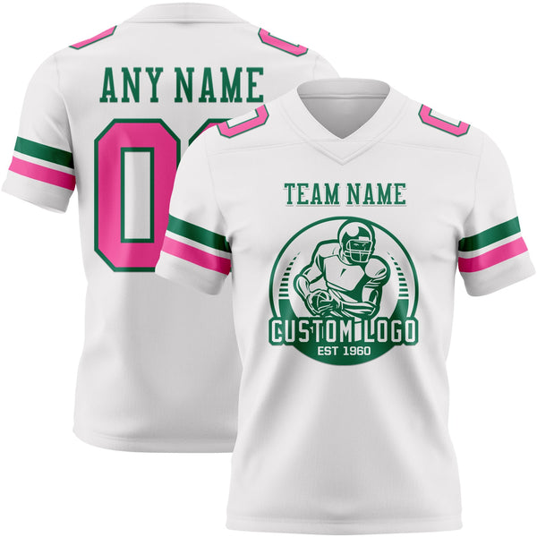 Custom White Pink-Kelly Green Authentic Football Jersey alternate