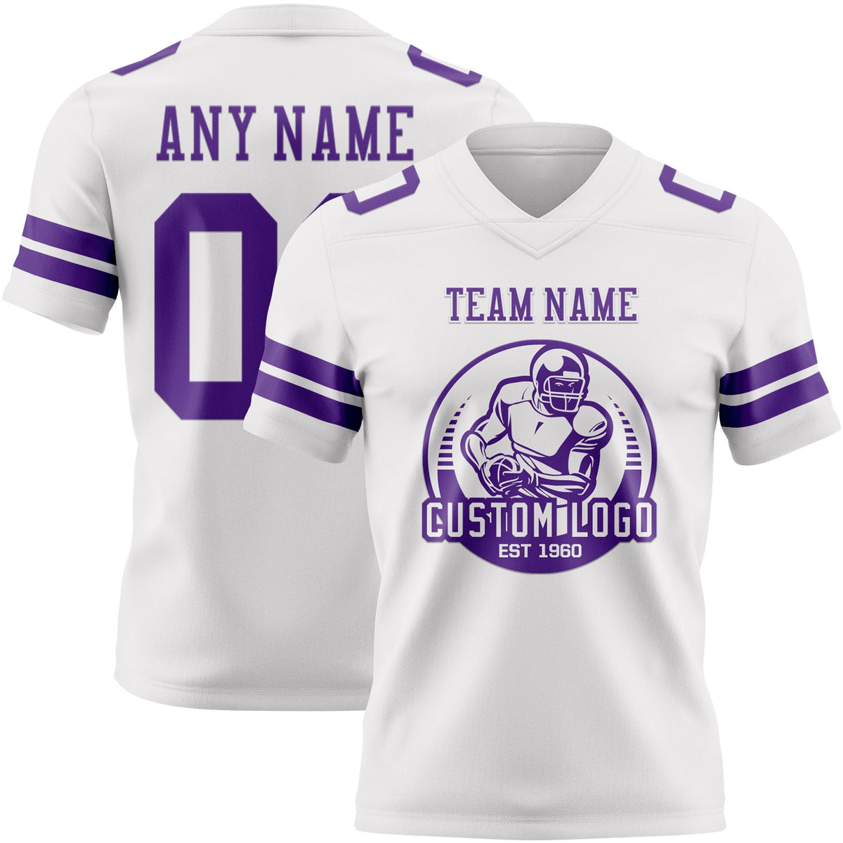 Custom White Purple Authentic Football Jersey - Back