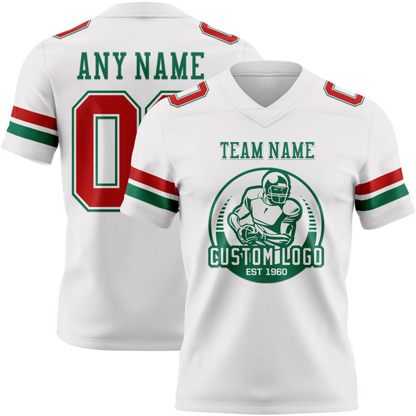 Custom White Red-Kelly Green Authentic Football Jersey alternate