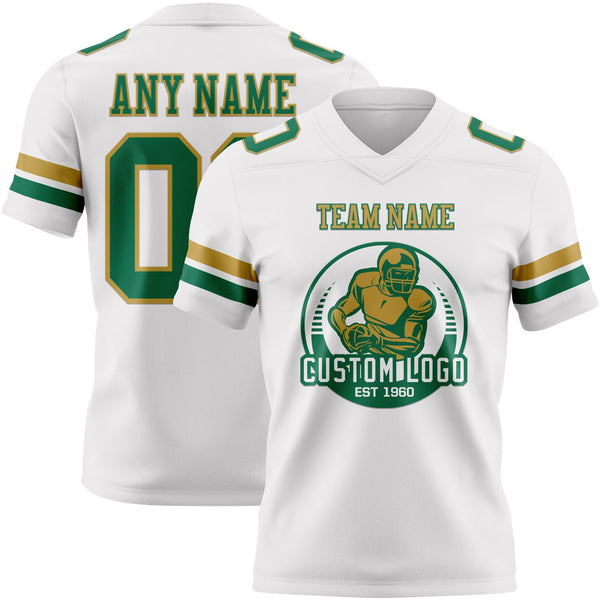 Custom White Kelly Green-Old Gold Authentic Football Jersey alternate