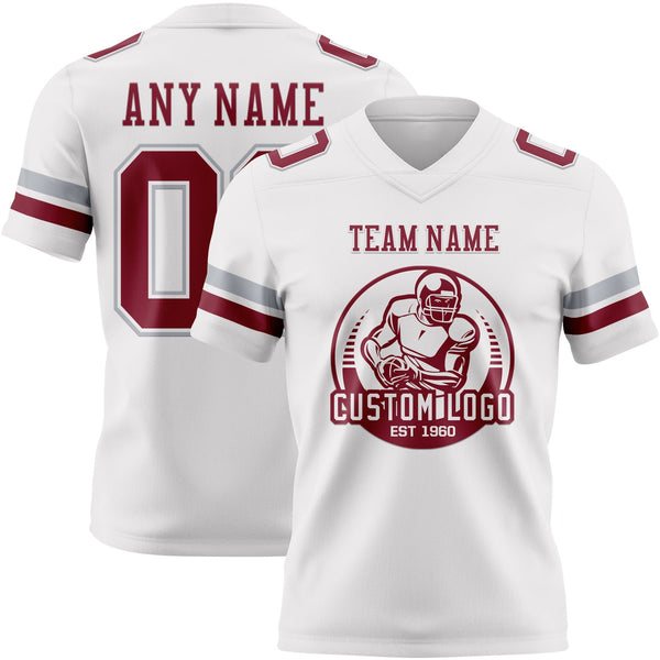 Custom White Crimson-Gray Authentic Football Jersey alternate