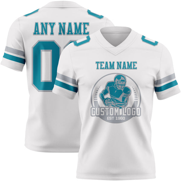 Custom White Teal-Gray Authentic Football Jersey alternate