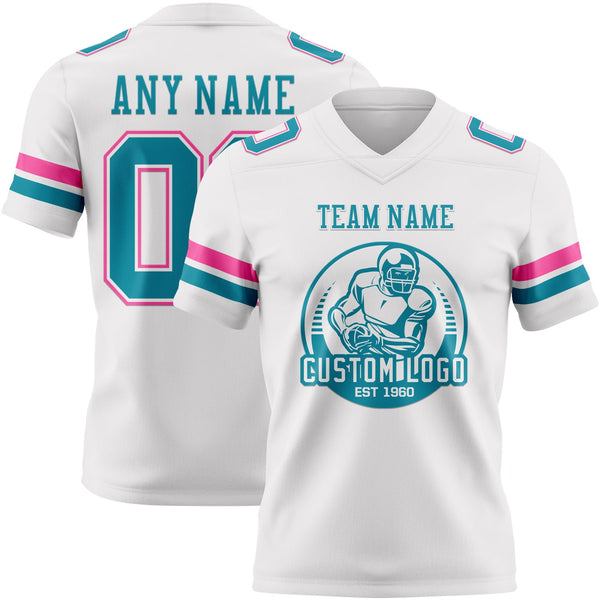 Custom White Teal-Pink Authentic Football Jersey alternate