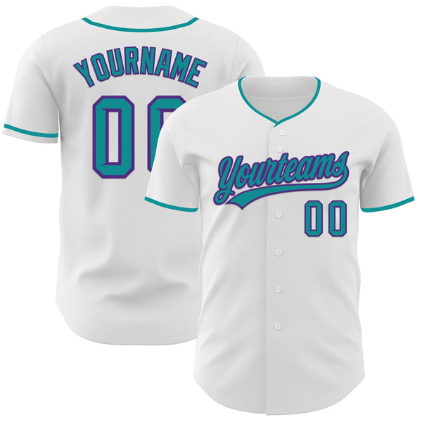 Custom White Teal-Purple Authentic Baseball Jersey
