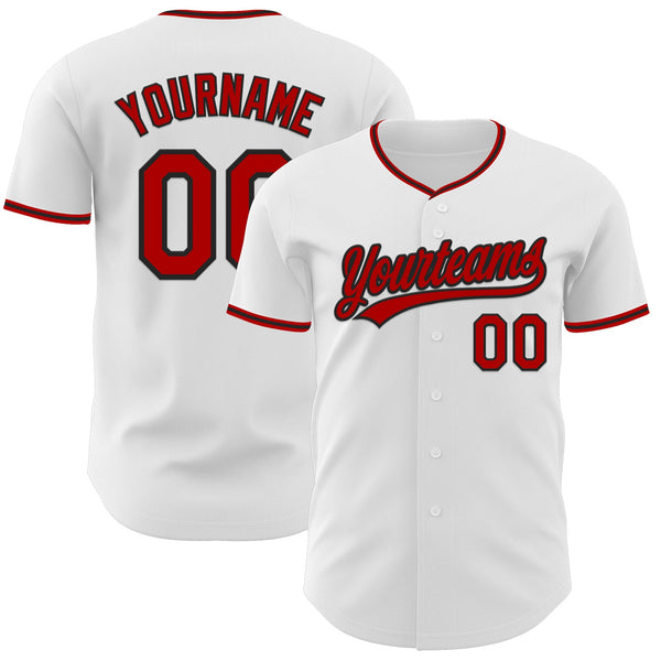 Custom White Red-Black Authentic Baseball Jersey
