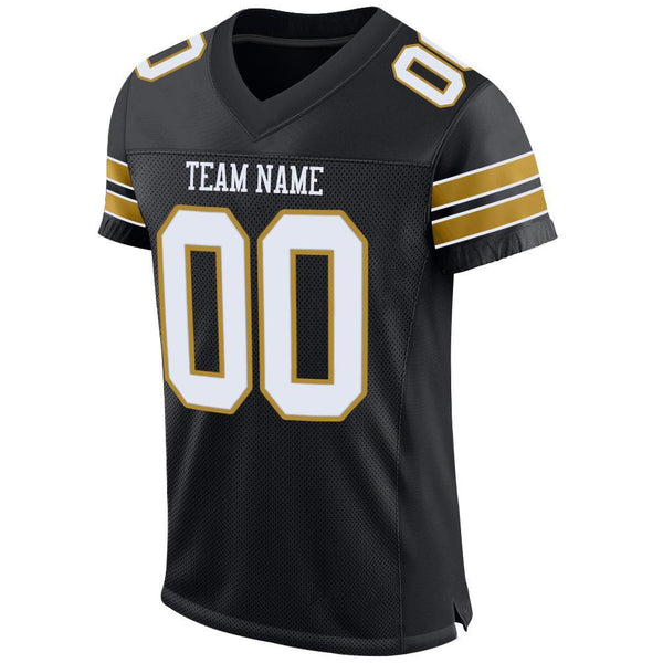 Custom Black White-Old Gold Mesh Authentic Football Jersey alternate