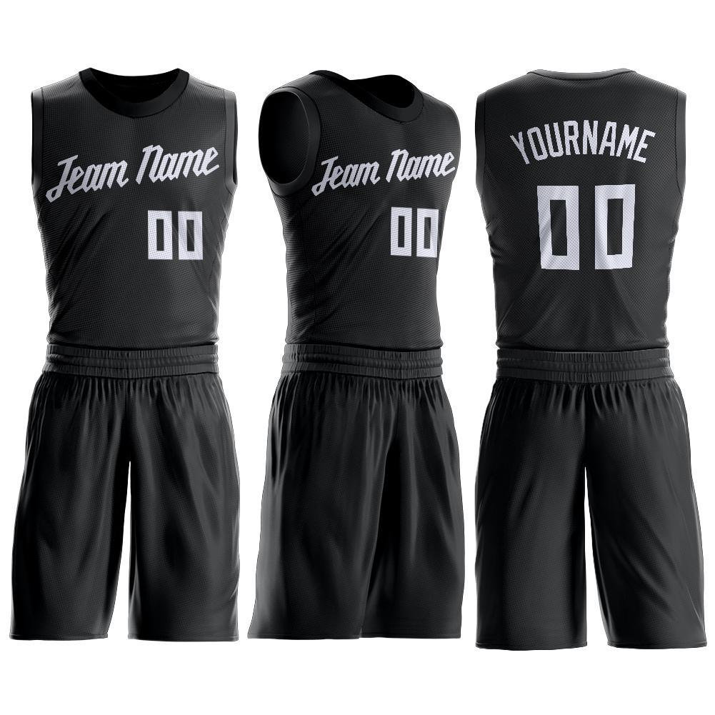 Custom Black White Round Neck Basketball Uniform Jersey - Front