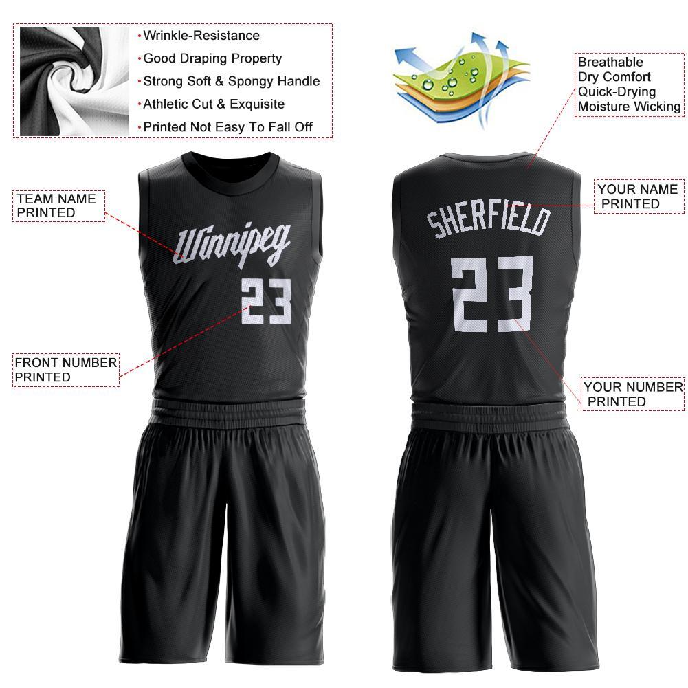 Custom Black White Round Neck Basketball Uniform Jersey - Detail