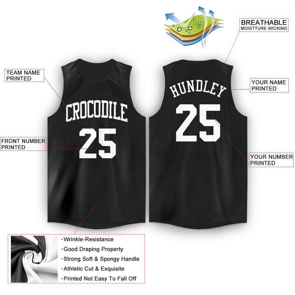Custom Black White Round Neck Basketball Jersey alternate