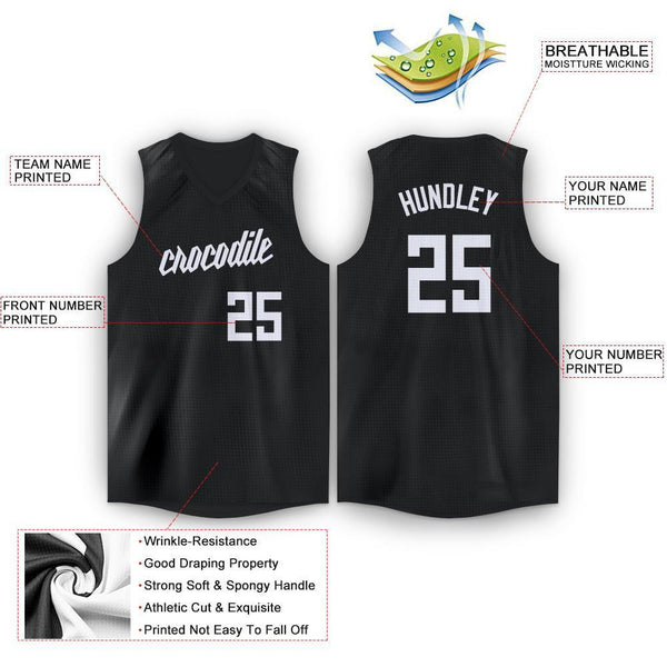 Custom Black White V-Neck Basketball Jersey alternate