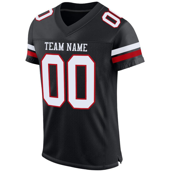 Custom Black White-Red Mesh Authentic Football Jersey alternate
