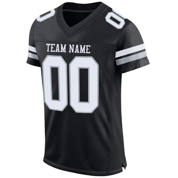 Custom Black White-Silver Mesh Authentic Football Jersey alternate