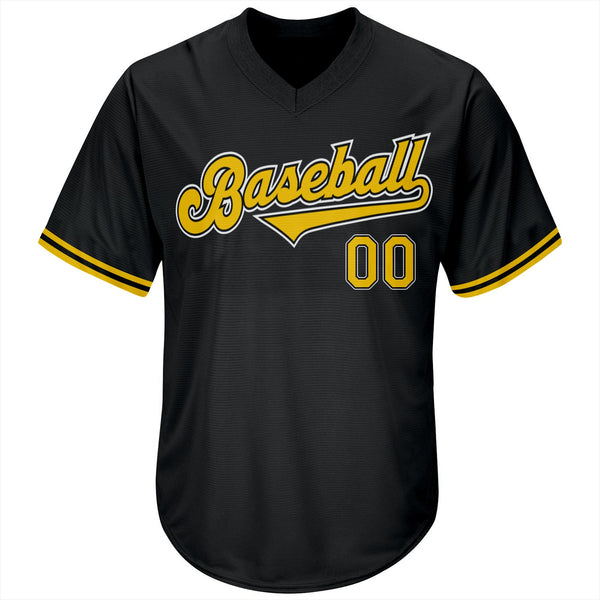 Custom Black Gold-White Authentic Throwback Rib-Knit Baseball Jersey Shirt alternate
