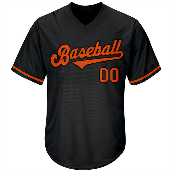 Custom Black Orange-Black Authentic Throwback Rib-Knit Baseball Jersey Shirt alternate