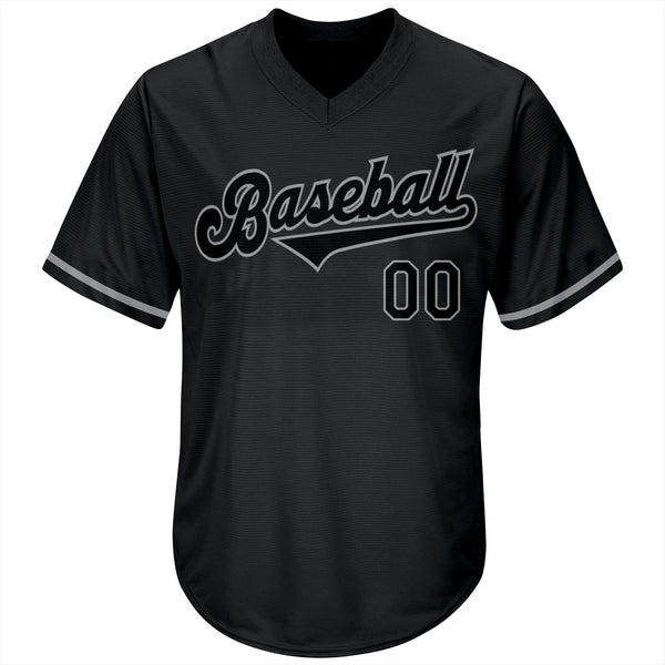 Custom Black Black-Gray Authentic Throwback Rib-Knit Baseball Jersey Shirt alternate