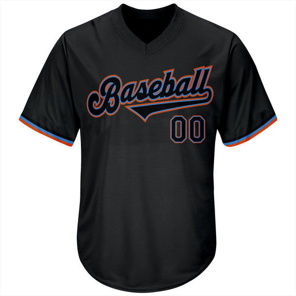 Custom Black Black-Powder Blue Authentic Throwback Rib-Knit Baseball Jersey Shirt alternate