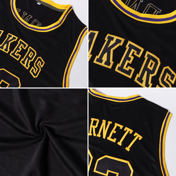 Custom Black Black-Gold Round Neck Rib-Knit Basketball Jersey alternate