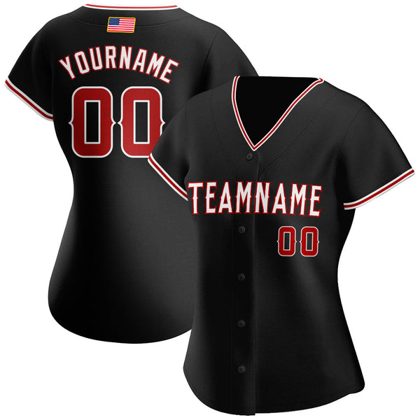 Custom Black Red-White Authentic American Flag Fashion Baseball Jersey alternate