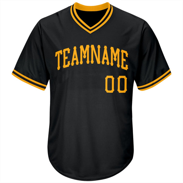 Custom Black Gold Authentic Throwback Rib-Knit Baseball Jersey Shirt alternate