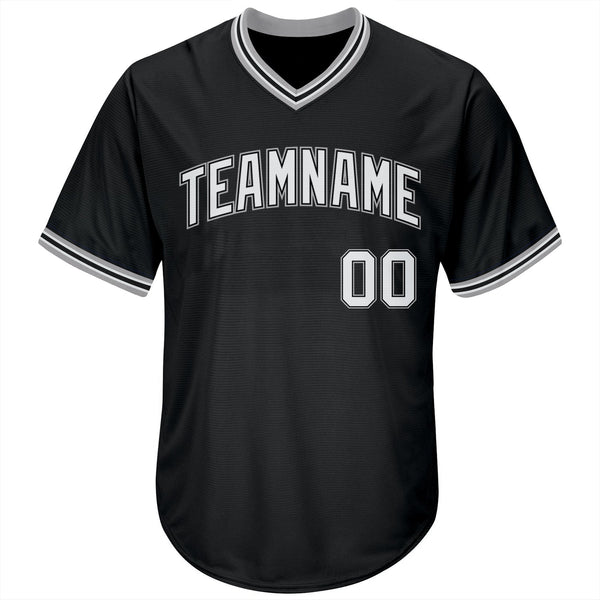 Custom Black White-Gray Authentic Throwback Rib-Knit Baseball Jersey Shirt alternate