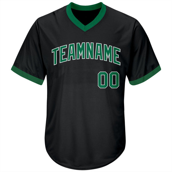 Custom Black Kelly Green-White Authentic Throwback Rib-Knit Baseball Jersey Shirt alternate