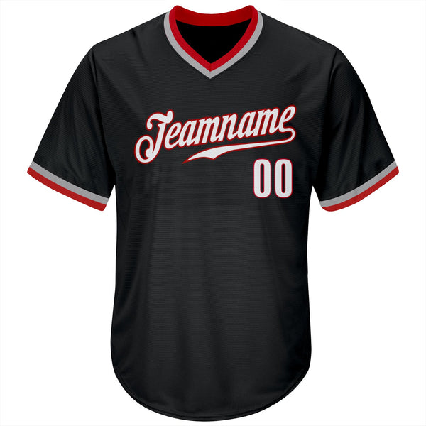 Custom Black White-Red Authentic Throwback Rib-Knit Baseball Jersey Shirt alternate