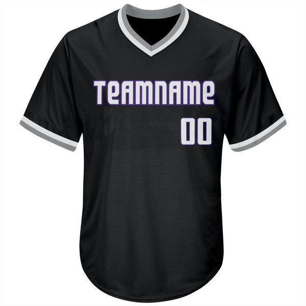 Custom Black White-Purple Authentic Throwback Rib-Knit Baseball Jersey Shirt alternate