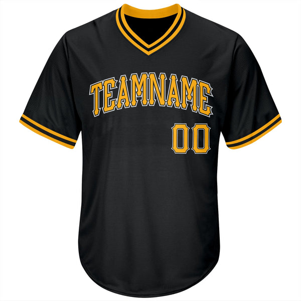 Custom Black Gold-White Authentic Throwback Rib-Knit Baseball Jersey Shirt alternate
