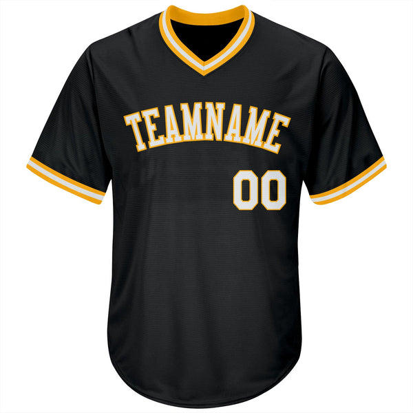 Custom Black White-Gold Authentic Throwback Rib-Knit Baseball Jersey Shirt alternate