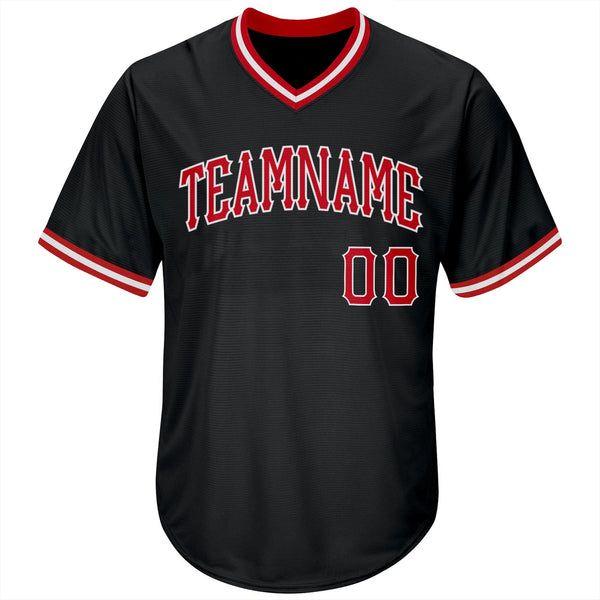 Custom Black Red-White Authentic Throwback Rib-Knit Baseball Jersey Shirt alternate