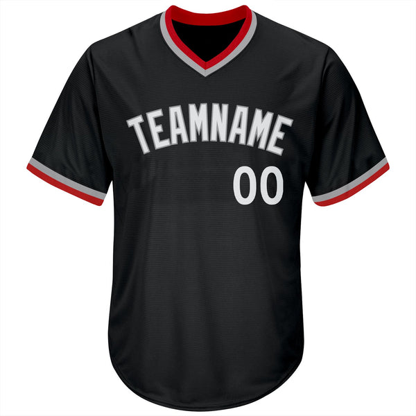 Custom Black White-Gray Authentic Throwback Rib-Knit Baseball Jersey Shirt alternate