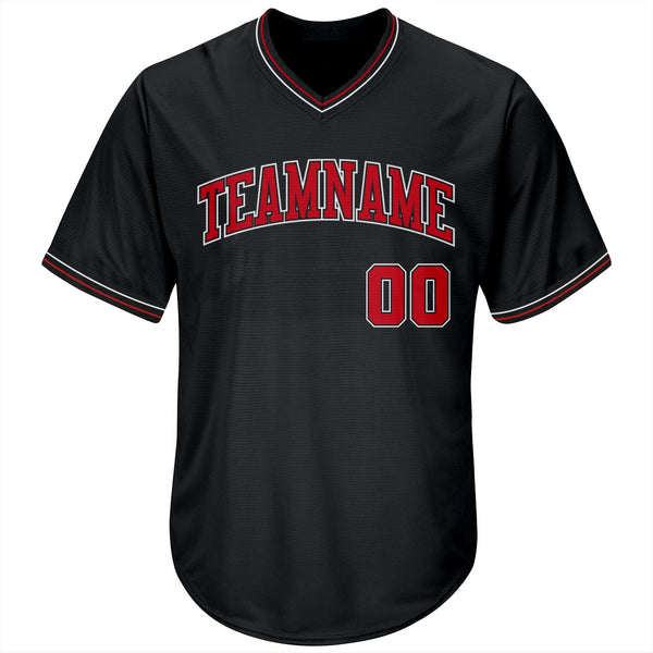 Custom Black Red-White Authentic Throwback Rib-Knit Baseball Jersey Shirt alternate