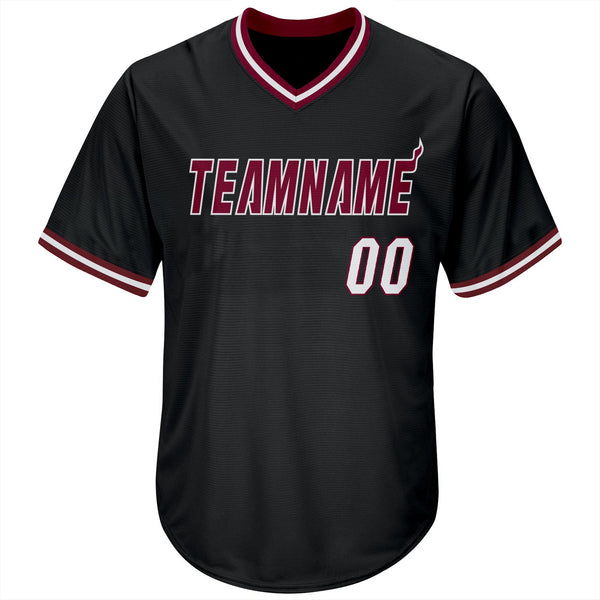 Custom Black White-Maroon Authentic Throwback Rib-Knit Baseball Jersey Shirt alternate