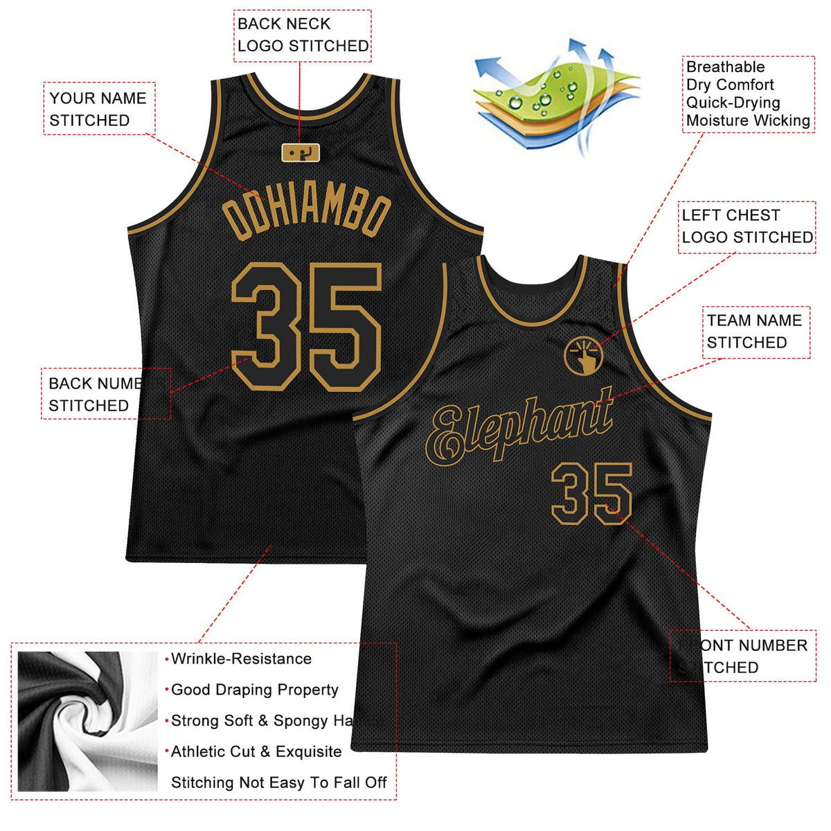 Custom Black Black-Old Gold Authentic Throwback Basketball Jersey - Back