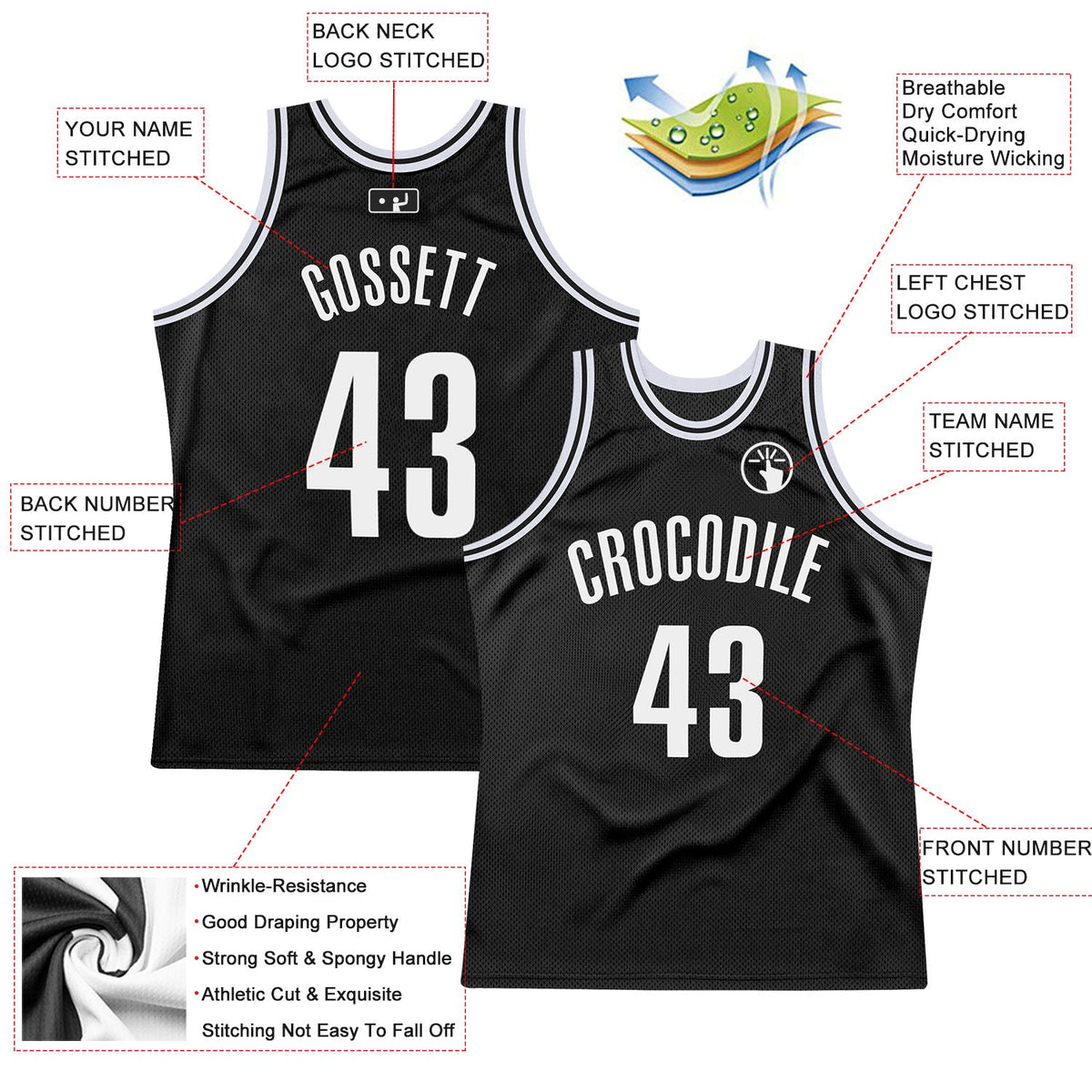 Custom Black White Authentic Throwback Basketball Jersey - Front