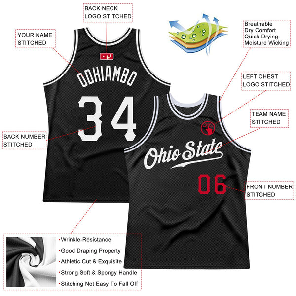 Custom Black White-Red Authentic Throwback Basketball Jersey alternate