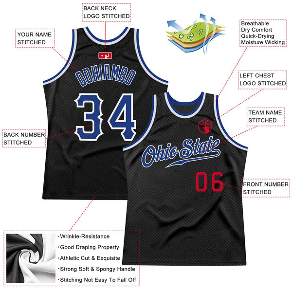 Custom Black Royal-Red Authentic Throwback Basketball Jersey alternate