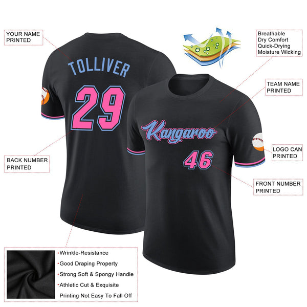 Custom Black Pink-Light Blue Performance T-Shirt alternate